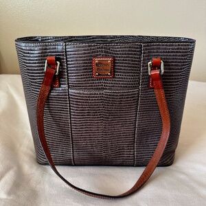 Dooney & Bourke Small Lexington Purse in Dark Brown Embossed Lizard Leather